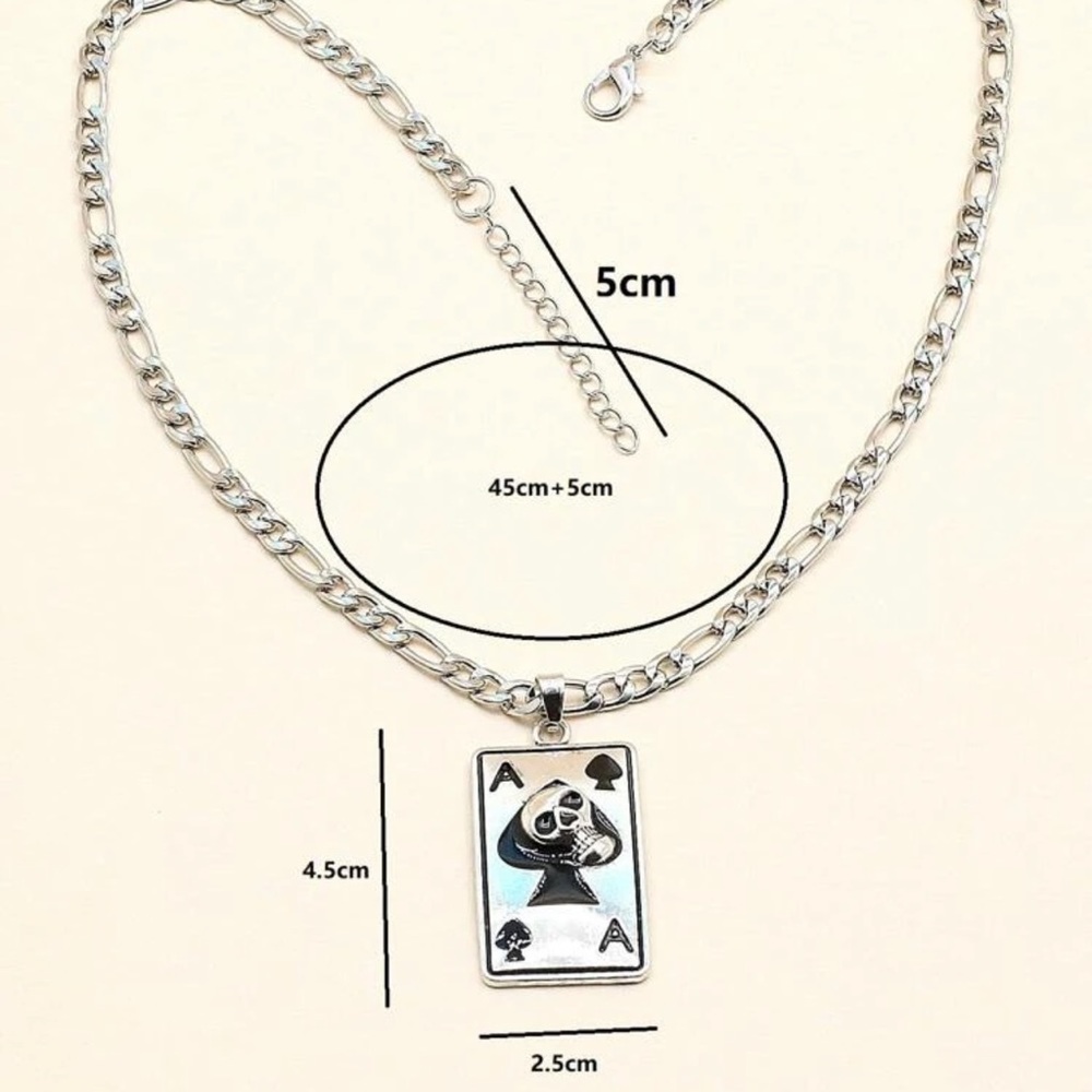 💀 Ace Of Spades Skull Playing Card Necklace ♠️ - Picture 2 of 4